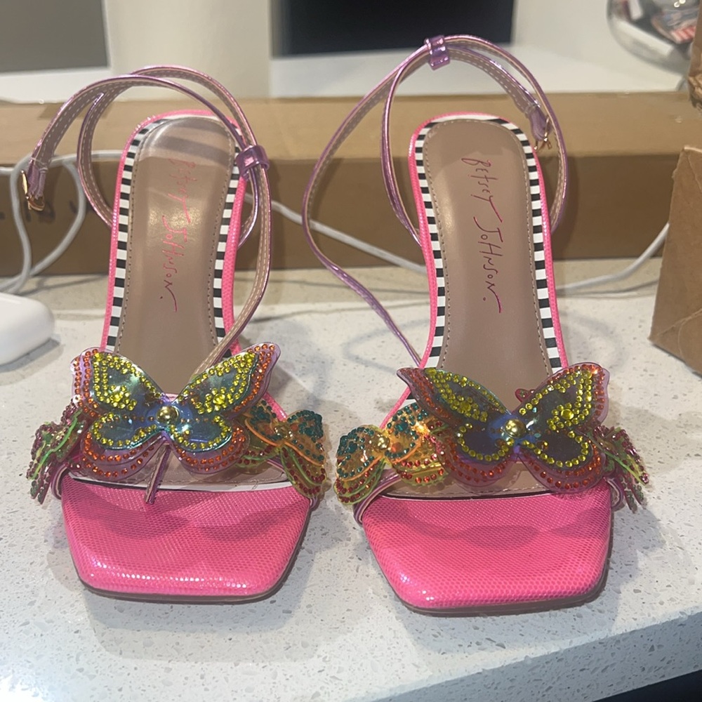 Betsy Johnson Pink Butterfly Embellished heels